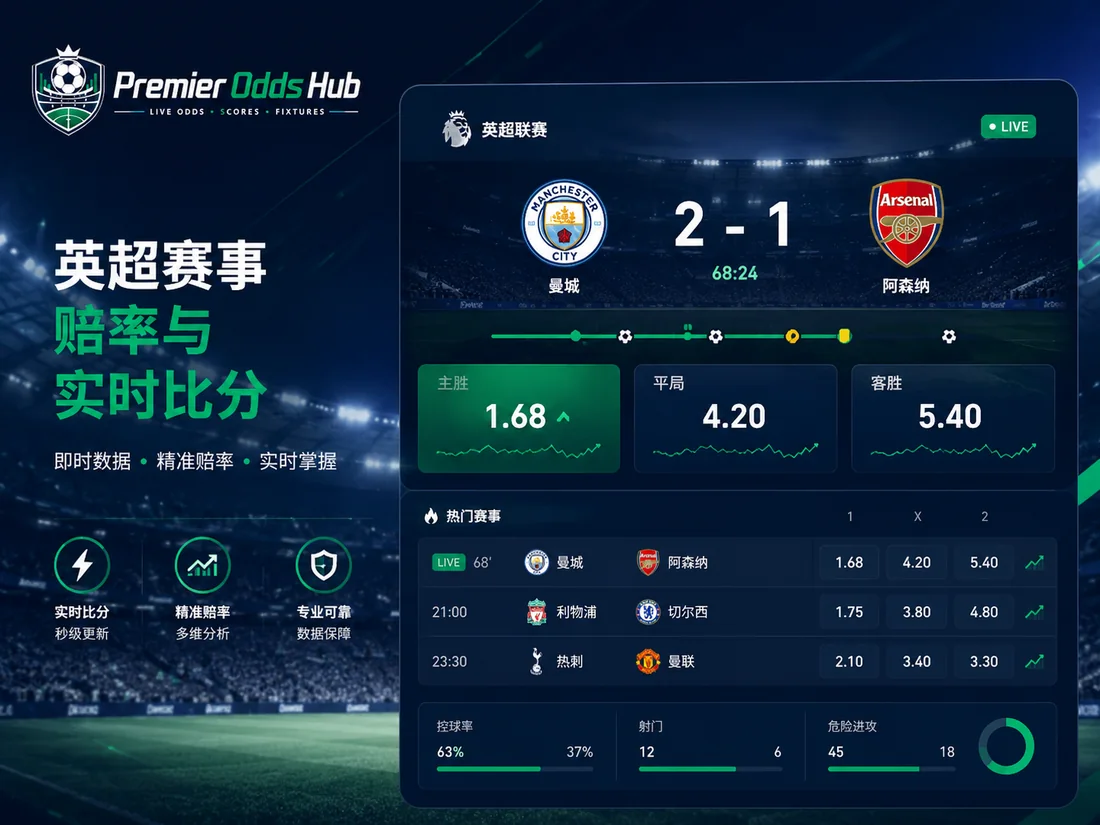英超赛事赔率与实时比分数据界面